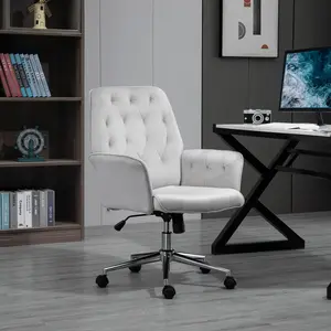 Buy Vinsetto Velvet-Feel Fabric Office Swivel Chair Mid Back Computer Desk Chair with Adjustable Seat, Arm - Light Grey