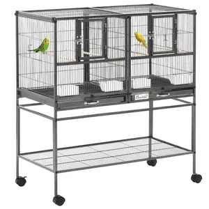 Buy Large Bird Cage Parrot Cage with Divider, Slide Tray for Finch Canaries Parakeets Cockatiels, 95 x 45.5 x 102 cm