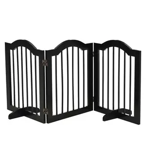 Buy Freestanding Pet Gate Wooden Dog Gate with Support Feet Foldable Pet Fence Safety Barrier for the House Doorway Stairs Black