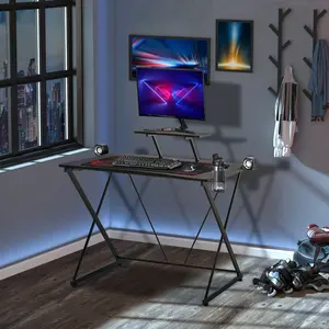 Buy Gaming Computer Desk with Monitor Shelf Ergonomic Writing Racing Table Workstation Cup Holder Headphone Hook for Home Office Use Black