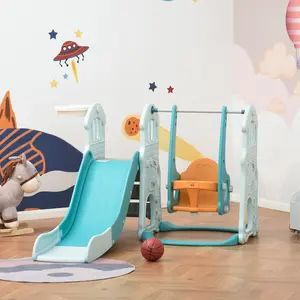 Buy HOMCOM 3 in 1 Kids Slide and Swing Set Playset Activity Center with Basketball Hoop Adjustable Height Water-fillable Base Toddler Climber Playground