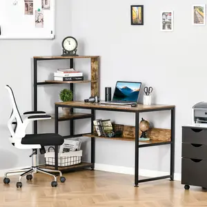 Buy HOMCOM Computer Desk with 4 Storage Shelves Writing Study Desk with Bookshelf for Home Office Sturdy Student Workstation for Small Spaces