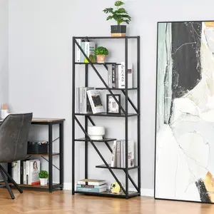 Buy HOMCOM Industrial Storage Shelf Bookcase Floor Standing Display Rack with Metal Frame for Living Room & Study