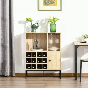 Buy HOMCOM Wine Cabinet for 12 Bottles, Freestanding Wine Rack Sideboard Serving Bar with Glass Holders, Brown