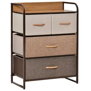 Buy 4-Drawer Dresser, 3-Tier Storage Organizer, Tower Unit for Bedroom Hallway Closets with Steel Frame Wooden Top