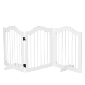 Buy 3 Panels Dog Gate w/ Support Feet Fence Safety Barrier Freestanding Wood White