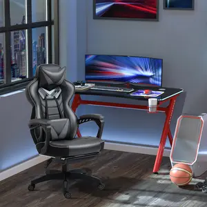 Buy Vinsetto Ergonomic Racing Gaming Chair Office Desk Chair Adjustable Height Recliner with Wheels, Headrest,Lumbar Support Retractable Footrest, Grey