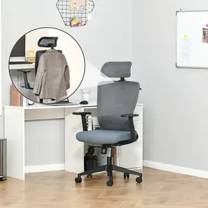 Buy Vinsetto Mesh Home Office Chair with Lumbar Back Support, Coat Hanger High Back Swivel Task Chair, Adjustable Height Head Pillow, Blue Grey