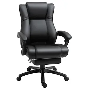 Buy Executive Office Chair for Home, PU Leather Computer Chair, Swivel Desk Chair with Footrest, Wheels, Adjustable Height, Black