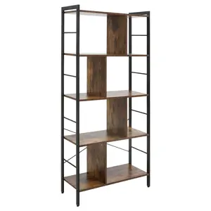 Buy Industrial Storage Unit, 5 Tiers Bookcase with Open Compartments for Office Living Room, Bedroom, Rustic Brown and Black