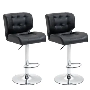 Buy HOMCOM Set Of 2 PU Leather Tufted Bar Stools Chairs Dining Seats Adjustable Height Swivel w/ Footrest for Kitchen Counter Home Bar Black