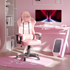 Buy Vinsetto Racing Gaming Chair with Lumbar Support, Headrest, Swivel Wheel, PVC Leather Gamer Desk Chair for Home Office, Pink White