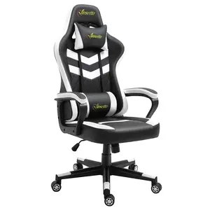 Buy Vinsetto Racing Gaming Chair with Lumbar Support, Headrest, Swivel Wheel, PVC Leather Gamer Desk Chair for Home Office, Black White
