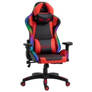 Buy Vinsetto Racing Gaming Chair with RGB LED Light, Lumbar Support, Adjustable Height, Swivel Home Office Computer Recliner High Back, Black Red