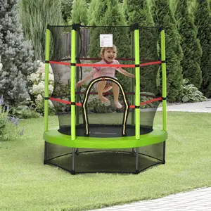 Buy HOMCOM 5.2FT/63 Inch Kids Trampoline with Enclosure Net Steel Frame Indoor Round Bouncer Rebounder Age 3 to 6 Years Old Green
