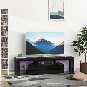 Buy HOMCOM High Gloss TV Stand Cabinet with LED RGB Lights and Remote Control for TVs up to 65", Media TV Console Table with Storage Compartment, Black