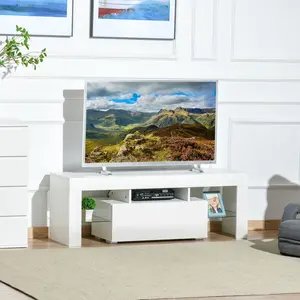 Buy HOMCOM High Gloss TV Stand Cabinet with LED RGB Lights and Remote Control for 43"/50"/55" TV Media TV Console Table with Storage Drawer and Shelf