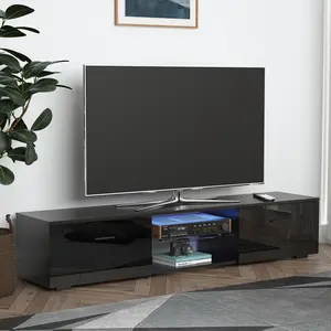 Buy HOMCOM TV Stand Cabinet with High Gloss Front Door, LED RGB Lights and Remote Control for TVs up to 55", Media TV Console Table with Storage Cupboard