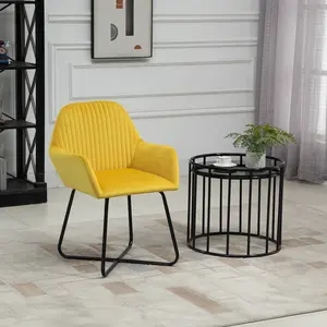 Buy Modern Accent Chair Velvet-Touch Fabric Upholstered Lounge Armchair with Metal Base, Yellow