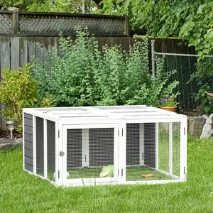 Buy PawHut Rabbit Hutch Small Animal Guinea Pig House Ferret Bunny Cage Duck House Rabbit Hideaway Chinchilla Cage Outdoor Indoor with Openable Roof Grey