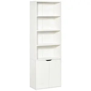 Buy 6-Tier Tall Bookcase, Bookshelf with 4 Open Shelves and Double Door Storage Cabinet, Freestanding Display Rack for Living Room, Bedroom, Home Office, Study, 59 x 29 x 180cm, White