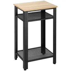 Buy Tall Side Table with 3 Layer 2 Shelves Storage Display Industrial-Style Metal Frame Bedside End Table Nightstand for Living Room Bedroom Lounge