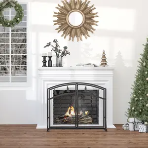 Buy Fire Guard with Double Doors, Metal Mesh Fireplace Screen, Spark Flame Barrier with Tree Decoration for Living Room, Bedroom Decor
