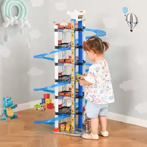 Buy HOMCOM 7-Level Garage Toy Parking Lot PlaySet Dual Race Tracks Toddler Car Games w/ Electric Elevator Wash, Ejector & Car Repair Station Metal Cars
