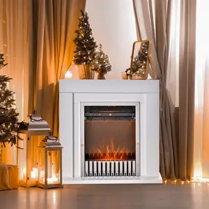 Buy HOMCOM Electric Fireplace Suite with Remote Control, Freestanding Fireplace Heater with Flame Effect, 1kW/2kW, Overheat Protection, White