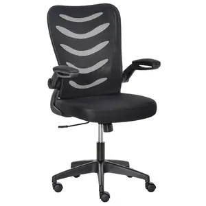 Buy Vinsetto Mesh Office Chair for Home Swivel Task Desk Chair with Lumbar Back Support, Flip-Up Arm, Adjustable Height, Black