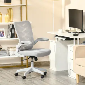Buy Vinsetto Mesh Office Chair for Home Swivel Task Desk Chair with Lumbar Back Support, Flip-Up Arm, Adjustable Height, Grey