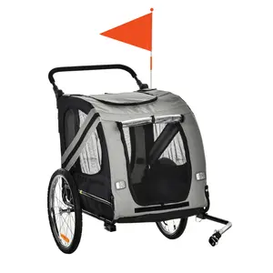Buy 2-In-1 Pet Bike Trailer Dog Stroller Pushchair with Universal Wheel Reflector Flag Grey