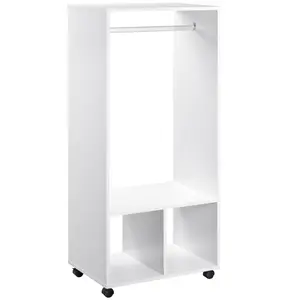 Buy Open Wardrobe on Wheels, Bedroom Wardrobe with Clothes Hanging Rail, 2 Storage Shelves, Mobile Garment Rack for Cloakroom, Hallway, White
