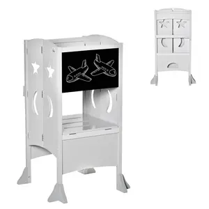 Buy Kids Step Stool Toddler Kitchen Stool with Blackboard Lockable Handrail for Kids Kitchen Counter Grey