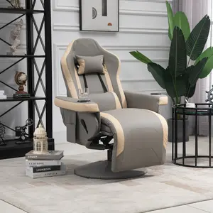 Buy HOMCOM Manual Recliner Armchair PU Leather Lounge Chair w/ Adjustable Leg Rest, 135В&deg; Reclining Function, 360В&deg; Swivel, Cup Holder and, Storage Pocket