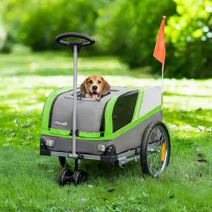 Buy PawHut Dog Bike Trailer Two-In-One Trolley Stroller Cart Bicycle Carrier for Cat Puppy Travel w/ Reflectors Red Flag вЂ&ldquo; Green
