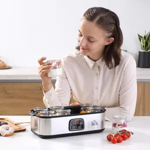Buy Yoghurt Maker with 8 180ml Glass Jars, Stainless Steel Yogurt Machine with Timer, Adjustable Thermostat and LCD Display