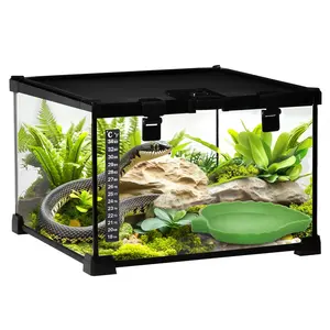 Buy Glass Reptile Terrarium Insect Breeding Tank Vivarium Habitats with Thermometer for Lizards, Horned Frogs, Snakes, Spiders - Small 30 x 30 x 20cm