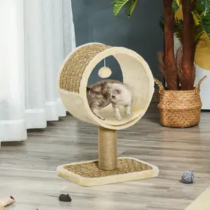 Buy Cat tree Tower Climbing Activity Center Kitten Furniture with Jute Scratching Post Interactive Toy Cushion 40 x 30 x 56cm Brown