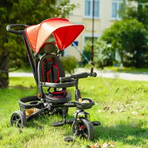 Buy HOMCOM 4 in 1 Baby Tricycle Toddler Stroller Foldable Pedal Tricycle w/ Reversible Angle Adjustable Seat Removable for 1-5 Years - Red