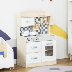 Buy Kids Kitchen Play Cooking Toy Set, Educational Pretend Role Playset Game Multiple Storage, with Sink, Cooking Bench, Pots, Nature Wood