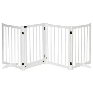 Buy Wooden Dog Gate, Dog Fence Indoor, 80 cm Tall Freestanding Pet Gate for Small and Medium Dogs with 4 Panels, 2 Support Feet, White