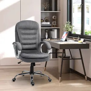 Buy Vinsetto Ergonomic Office Chair Task Chair for Home with Arm, Swivel Wheels, Linen Fabric, Grey