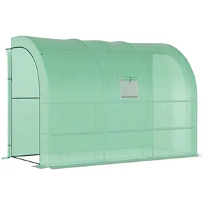 Buy Walk-In Lean to Greenhouse with Windows and Zippered Doors, 2 Tiers 6 Wired Shelves 300L x 150W x 213Hcm Green