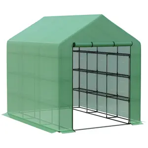 Buy Walk-in Greenhouse with 4 Tier 24 Shelves, Portable Grow House with Roll-up Zipped Door, 244 x 180 x 210cm, Green