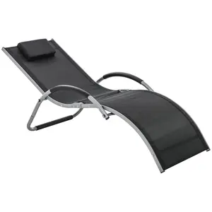 Buy Sun Lounger Reclining Chair Portable Armchair with Pillow for Garden Patio Outside Aluminium Frame, Black