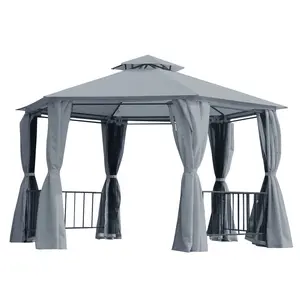 Buy 3 x 3(m) Hexagon Gazebo Patio Canopy Party Tent Outdoor Garden Shelter w/ 2 Tier Roof & Side Panel - Grey