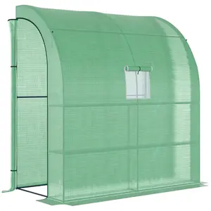 Buy Walk-In Lean to Wall Greenhouse with Windows and Doors, Outdoor Green House with 3 Tiers 4 Wired Shelves, 200L x 100W x 215Hcm, Green
