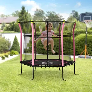 Buy HOMCOM 5.2FT / 63 Inch Kids Trampoline With Enclosure Net Mini Indoor Outdoor Trampolines for Child Toddler Age 3 - 10 Years Pink