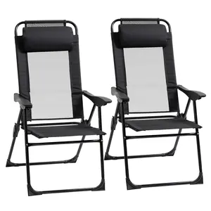Buy Set of 2 Portable Folding Recliner Metal Outdoor Patio Chaise Lounge Chairs with Adjustable Backrest, Black